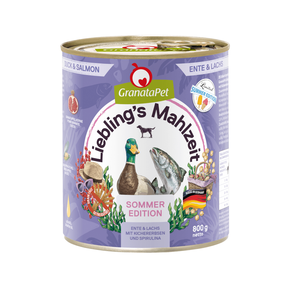 GranataPet Hund - Nassfutter Liebling´s Mahlzeit Sommeredition 2025 - Ente & Lachs mit Kichererbsen und Spirulina 800 g - Hauptbild